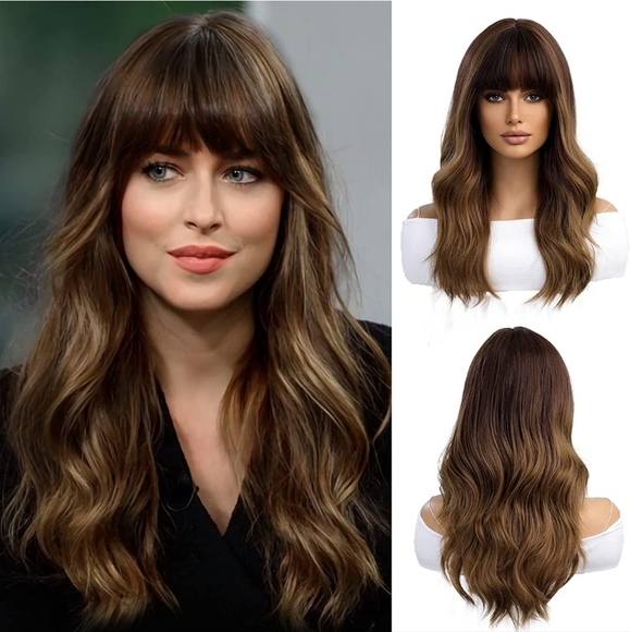 20 Inches Long Nature Curly Ombre Brown Wig - Picture 1 of 7